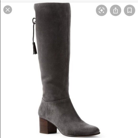 Lands' End Shoes - Land End Suede High Block Heel Rounded Toe Dress Boots 8 New Gray
